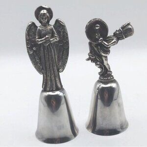 Vintage New England Collectors Society Silver Plated Angel & Drummer Bells Pair